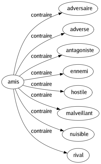 Contraire de Amis : Adversaire Adverse Antagoniste Ennemi Hostile Malveillant Nuisible Rival 