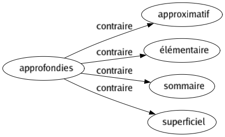 Contraire de Approfondies : Approximatif Élémentaire Sommaire Superficiel 