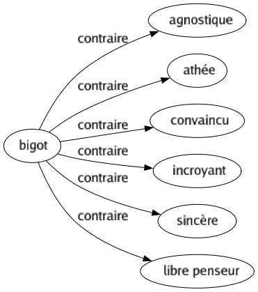 Contraire de Bigot : Agnostique Athée Convaincu Incroyant Sincère Libre penseur 