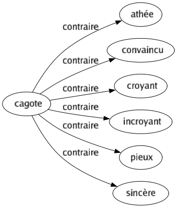 Contraire de Cagote : Athée Convaincu Croyant Incroyant Pieux Sincère 