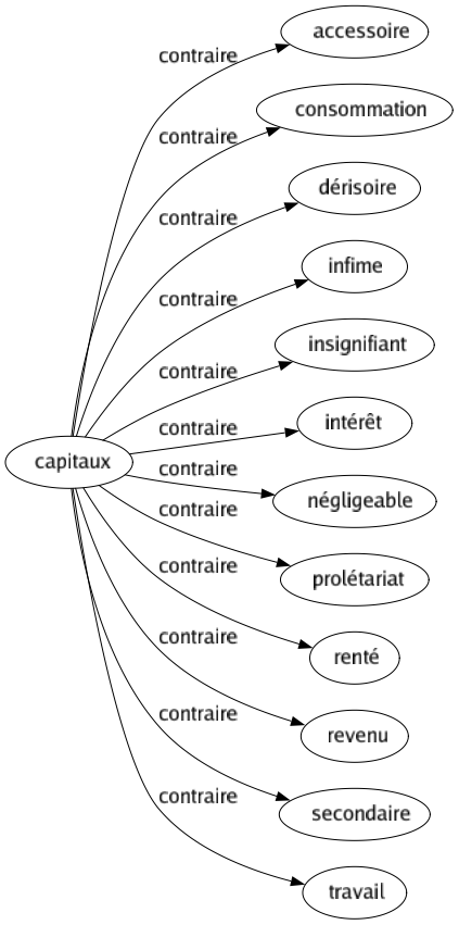 Contraire de Capitaux : Accessoire Consommation Dérisoire Infime Insignifiant Intérêt Négligeable Prolétariat Renté Revenu Secondaire Travail 