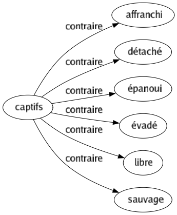 Contraire de Captifs : Affranchi Détaché Épanoui Évadé Libre Sauvage 