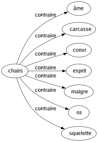 Contraire de Chairs : Âme Carcasse Coeur Esprit Maigre Os Squelette 