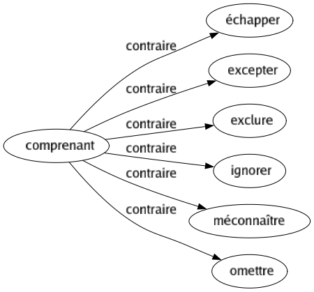 Contraire de Comprenant : Échapper Excepter Exclure Ignorer Méconnaître Omettre 