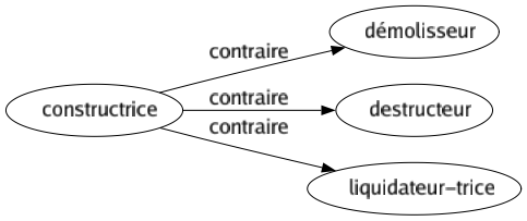 Contraire de Constructrice : Démolisseur Destructeur Liquidateur-trice 