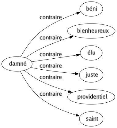 Contraire de Damné : Béni Bienheureux Élu Juste Providentiel Saint 