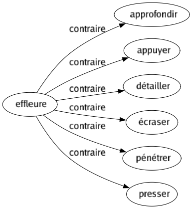 Contraire de Effleure : Approfondir Appuyer Détailler Écraser Pénétrer Presser 