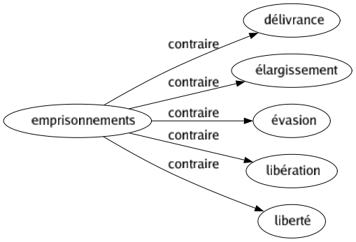 Contraire de Emprisonnements : Délivrance Élargissement Évasion Libération Liberté 