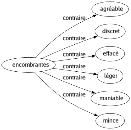 Contraire de Encombrantes : Agréable Discret Effacé Léger Maniable Mince 