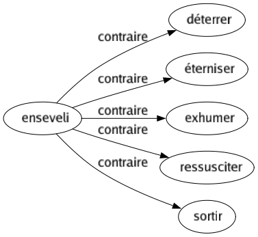 Contraire de Enseveli : Déterrer Éterniser Exhumer Ressusciter Sortir 