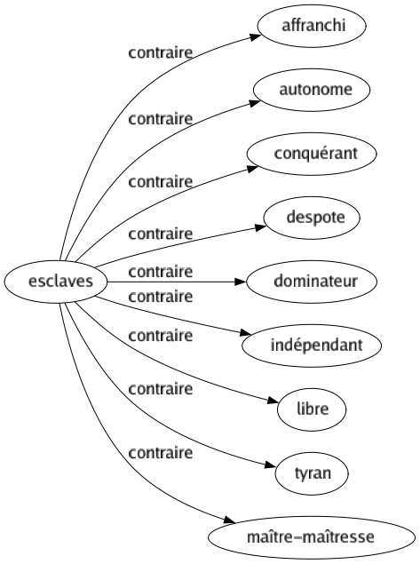 Contraire de Esclaves : Affranchi Autonome Conquérant Despote Dominateur Indépendant Libre Tyran Maître-maîtresse 