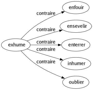 Contraire de Exhume : Enfouir Ensevelir Enterrer Inhumer Oublier 