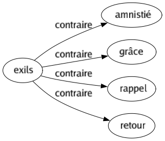 Contraire de Exils : Amnistié Grâce Rappel Retour 