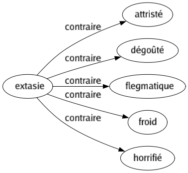 Contraire de Extasie : Attristé Dégoûté Flegmatique Froid Horrifié 