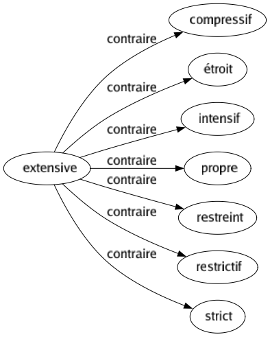 Contraire de Extensive : Compressif Étroit Intensif Propre Restreint Restrictif Strict 