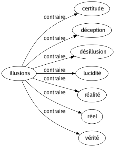 Contraire de Illusions : Certitude Déception Désillusion Lucidité Réalité Réel Vérité 