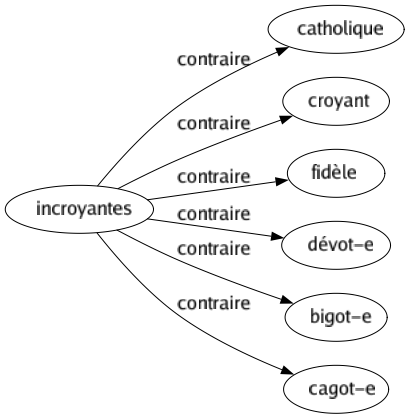 Contraire de Incroyantes : Catholique Croyant Fidèle Dévot-e Bigot-e Cagot-e 