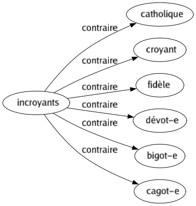 Contraire de Incroyants : Catholique Croyant Fidèle Dévot-e Bigot-e Cagot-e 