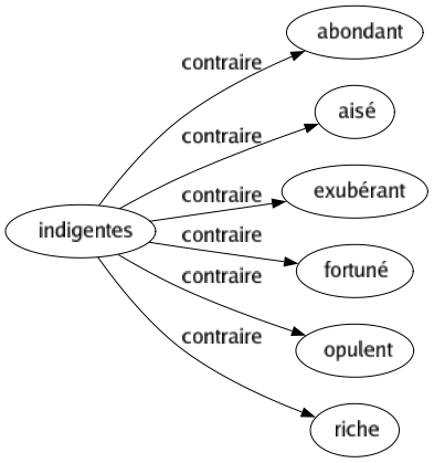 Contraire de Indigentes : Abondant Aisé Exubérant Fortuné Opulent Riche 