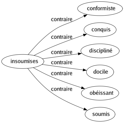 Contraire de Insoumises : Conformiste Conquis Discipliné Docile Obéissant Soumis 