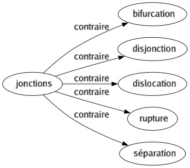 Contraire de Jonctions : Bifurcation Disjonction Dislocation Rupture Séparation 