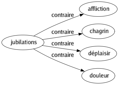 Contraire de Jubilations : Affliction Chagrin Déplaisir Douleur 