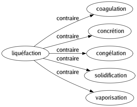 Contraire de Liquéfaction : Coagulation Concrétion Congélation Solidification Vaporisation 