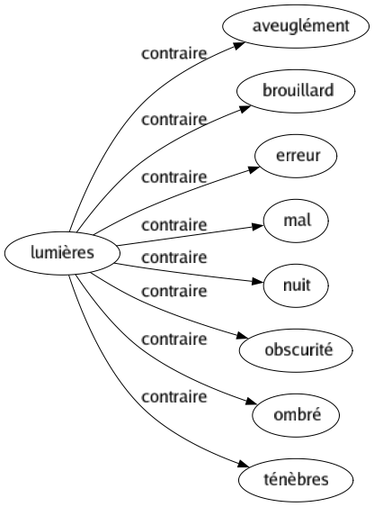 Contraire de Lumières : Aveuglément Brouillard Erreur Mal Nuit Obscurité Ombré Ténèbres 