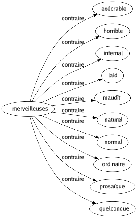 Contraire de Merveilleuses : Exécrable Horrible Infernal Laid Maudît Naturel Normal Ordinaire Prosaïque Quelconque 