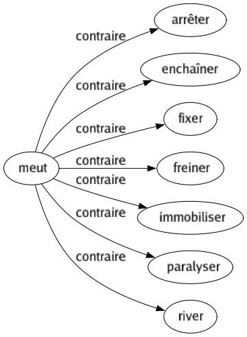 Contraire de Meut : Arrêter Enchaîner Fixer Freiner Immobiliser Paralyser River 