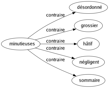 Contraire de Minutieuses : Désordonné Grossier Hâtif Négligent Sommaire 