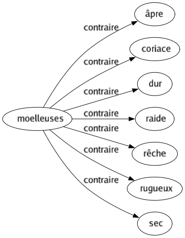 Contraire de Moelleuses : Âpre Coriace Dur Raide Rêche Rugueux Sec 