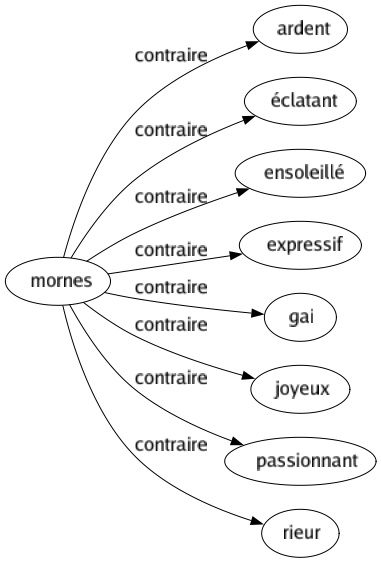 Contraire de Mornes : Ardent Éclatant Ensoleillé Expressif Gai Joyeux Passionnant Rieur 