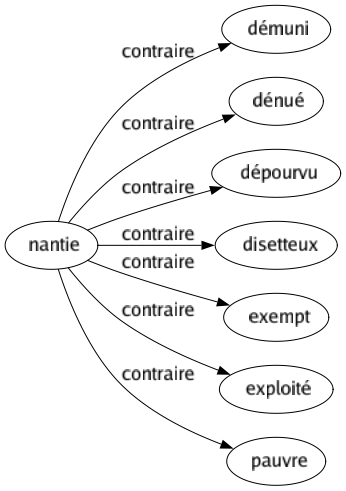 Contraire de Nantie : Démuni Dénué Dépourvu Disetteux Exempt Exploité Pauvre 