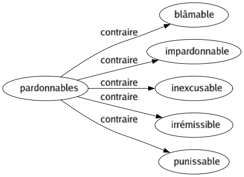 Contraire de Pardonnables : Blâmable Impardonnable Inexcusable Irrémissible Punissable 