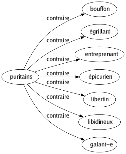 Contraire de Puritains : Bouffon Égrillard Entreprenant Épicurien Libertin Libidineux Galant-e 