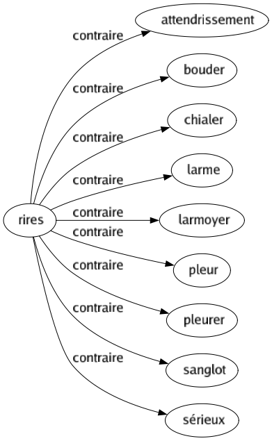 Contraire de Rires : Attendrissement Bouder Chialer Larme Larmoyer Pleur Pleurer Sanglot Sérieux 