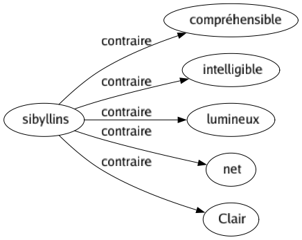 Contraire de Sibyllins : Compréhensible Intelligible Lumineux Net Clair 