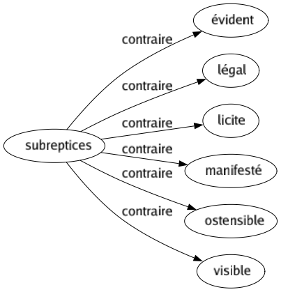 Contraire de Subreptices : Évident Légal Licite Manifesté Ostensible Visible 