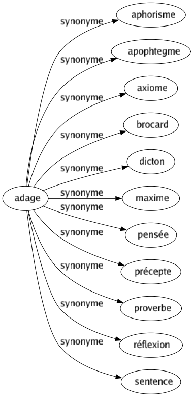 Synonyme de Adage : Aphorisme Apophtegme Axiome Brocard Dicton Maxime Pensée Précepte Proverbe Réflexion Sentence 