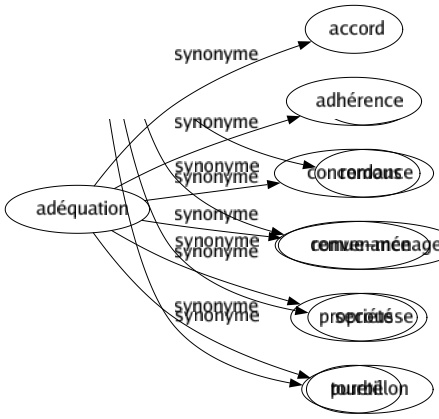 Synonyme de Adéquation : Accord Adhérence Concordance Convenance Propriété Pureté 