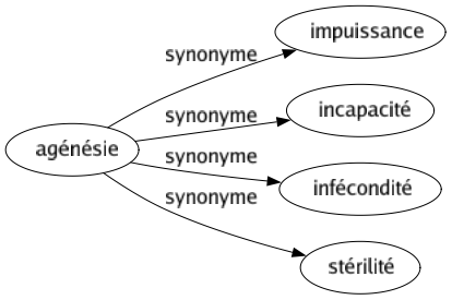 Synonyme de Agénésie : Impuissance Incapacité Infécondité Stérilité 