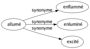 Synonyme de Allumé : Enflammé Enluminé Excité 