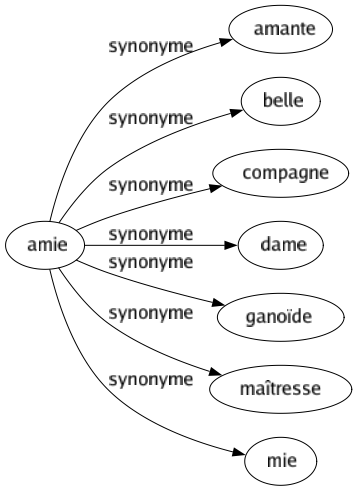 Synonyme de Amie : Amante Belle Compagne Dame Ganoïde Maîtresse Mie 