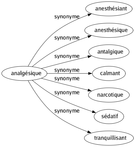 Synonyme de Analgésique : Anesthésiant Anesthésique Antalgique Calmant Narcotique Sédatif Tranquillisant 