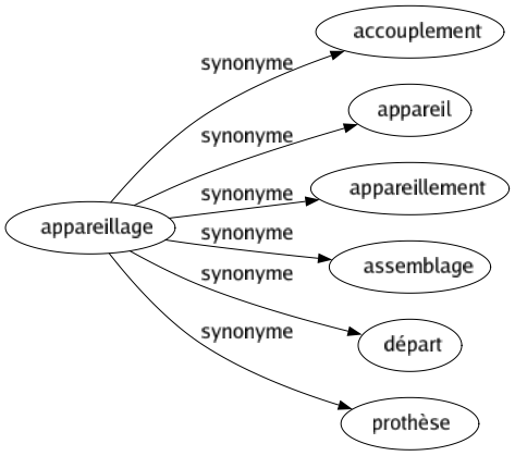 Synonyme de Appareillage : Accouplement Appareil Appareillement Assemblage Départ Prothèse 