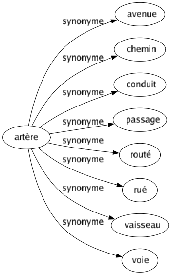 Synonyme de Artère : Avenue Chemin Conduit Passage Routé Rué Vaisseau Voie 