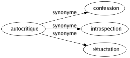 Synonyme de Autocritique : Confession Introspection Rétractation 