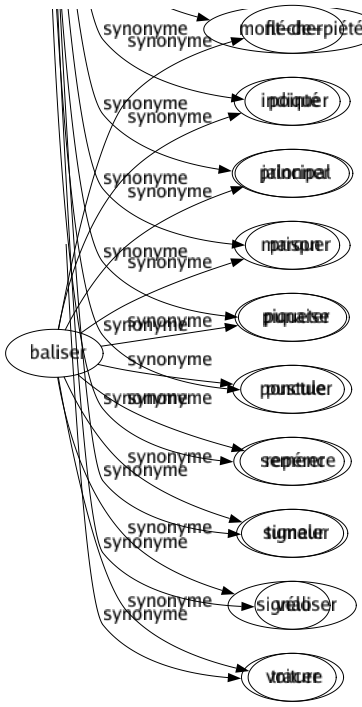 Synonyme de Baliser : Flécher Indiquer Jalonner Marquer Piqueter Ponctuer Repérer Signaler Signaliser Tracer 