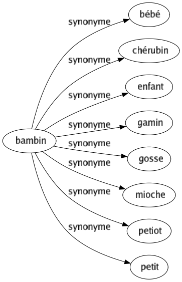 Synonyme de Bambin : Bébé Chérubin Enfant Gamin Gosse Mioche Petiot Petit 